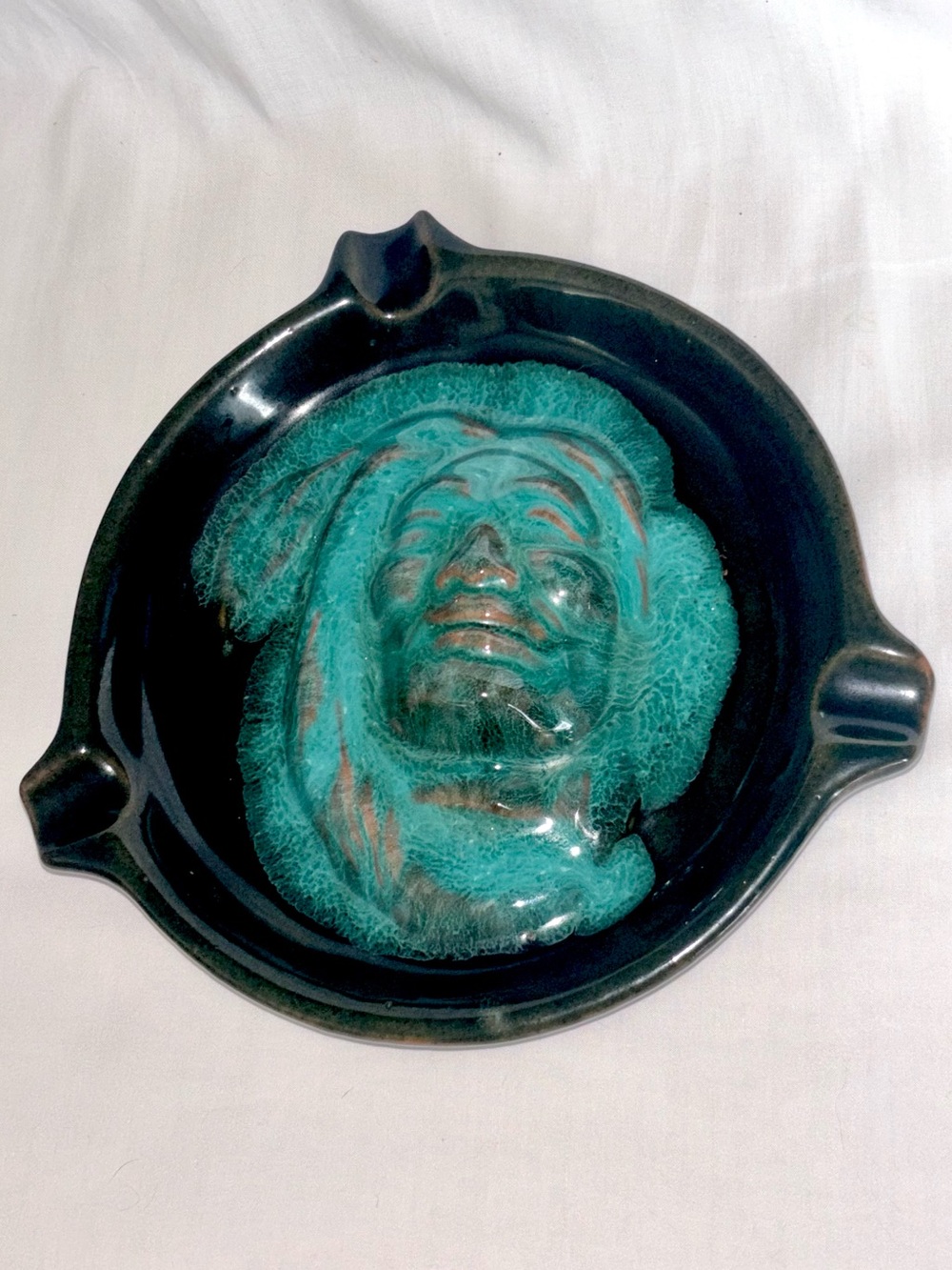 Vintage McMaster Pottery Indigenous Portrait Ashtray Blue Mountain Style Ceramic